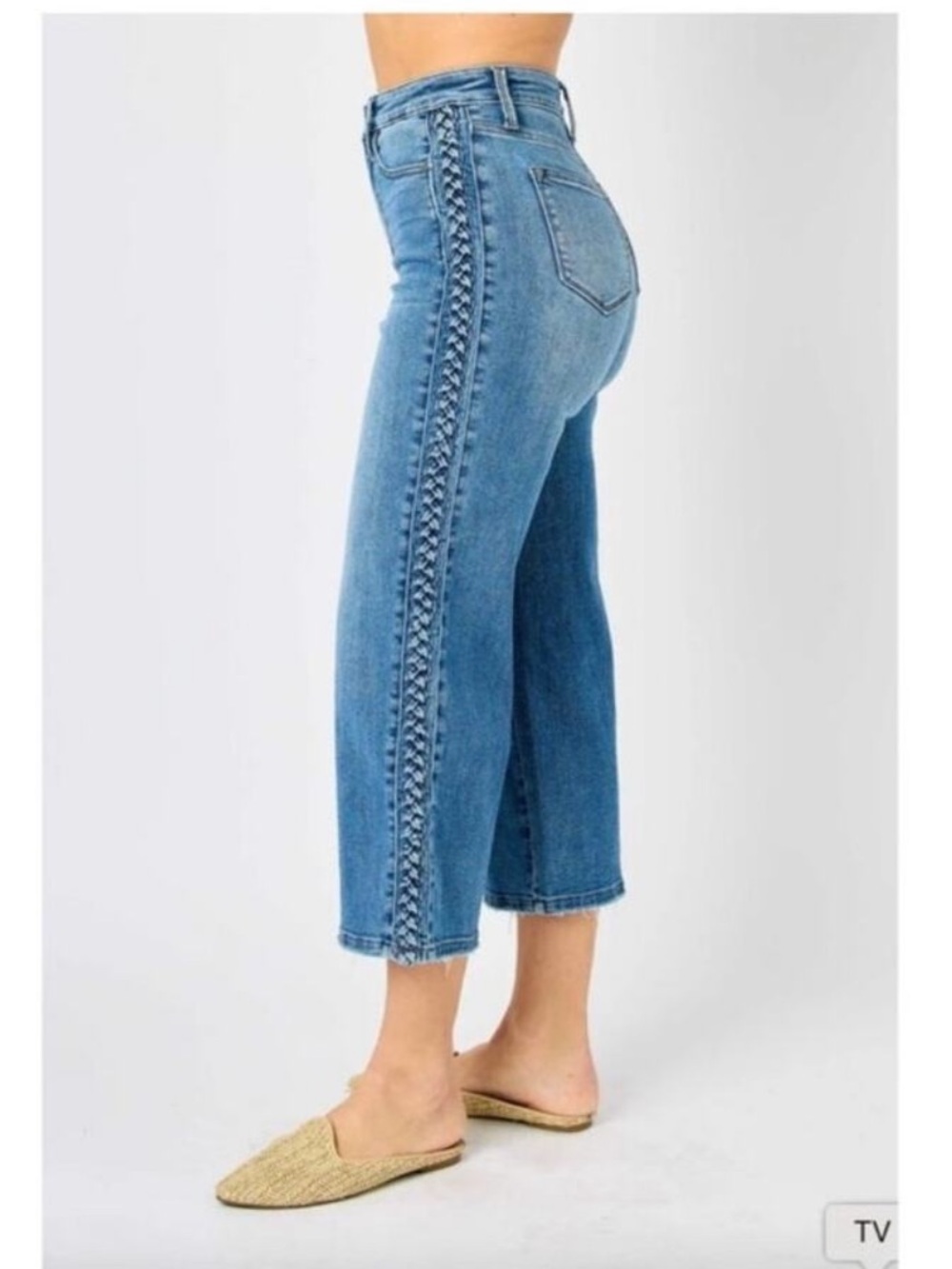 Judy Blue Cropped Wide Leg Jeans with Side Braid Detail - Picture 2 of 7